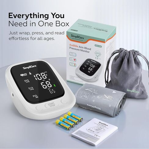 جهاز قياس ضغط الدم من أعلى الذراع للاستخدام المنزلي، جهاز طبي من الدرجة الثانية FDA 510(k)، سوار واسع النطاق 22-42 سم، شاشة LED كبيرة مقاس 5.1 بوصة، مستخدم مزدوج، USB-C وبطارية (AES-U181) in Kuwait