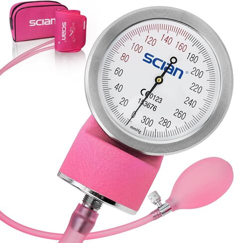SCIAN Manual Blood Pressure Cuff - Aneroid Sphygmomanometer with European Cuff 8.7-16.5" and D-Ring, Come with Carrying Bag for Nurse Doctor Senior Adult, Pink in Kuwait