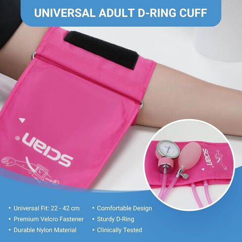 SCIAN Manual Blood Pressure Cuff - Aneroid Sphygmomanometer with European Cuff 8.7-16.5" and D-Ring, Come with Carrying Bag for Nurse Doctor Senior Adult, Pink in Kuwait