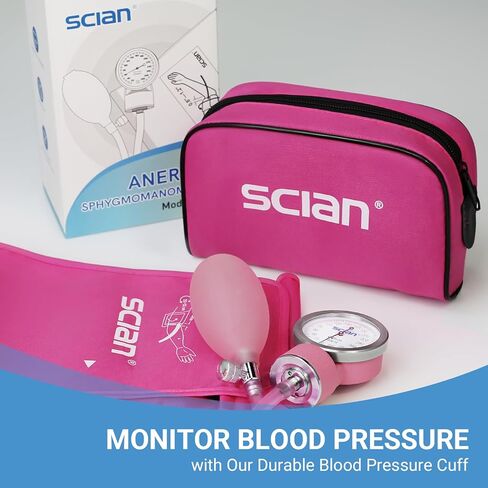SCIAN Manual Blood Pressure Cuff - Aneroid Sphygmomanometer with European Cuff 8.7-16.5" and D-Ring, Come with Carrying Bag for Nurse Doctor Senior Adult, Pink in Kuwait