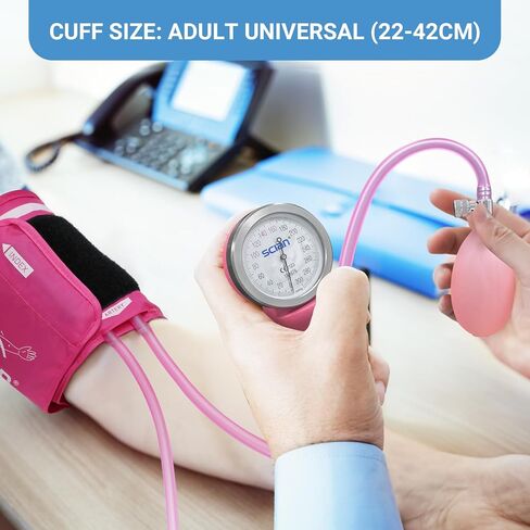 SCIAN Manual Blood Pressure Cuff - Aneroid Sphygmomanometer with European Cuff 8.7-16.5" and D-Ring, Come with Carrying Bag for Nurse Doctor Senior Adult, Pink in Kuwait