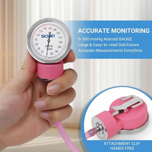 SCIAN Manual Blood Pressure Cuff - Aneroid Sphygmomanometer with European Cuff 8.7-16.5" and D-Ring, Come with Carrying Bag for Nurse Doctor Senior Adult, Pink in Kuwait