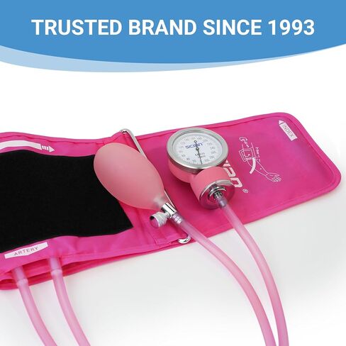 SCIAN Manual Blood Pressure Cuff - Aneroid Sphygmomanometer with European Cuff 8.7-16.5" and D-Ring, Come with Carrying Bag for Nurse Doctor Senior Adult, Pink in Kuwait