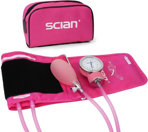 SCIAN Manual Blood Pressure Cuff - Aneroid Sphygmomanometer with European Cuff 8.7-16.5" and D-Ring, Come with Carrying Bag for Nurse Doctor Senior Adult, Pink in Kuwait