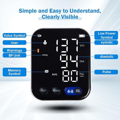 LCJ Blood Pressure Monitor for Home Use Upper Arm Blood Pressure Monitor BP Machine Sphygmomanometer with 2x120 Reading Memory Adjustable Arm Cuff 8.7"-12.6" Large Display with LED Background in Saudi Arabia