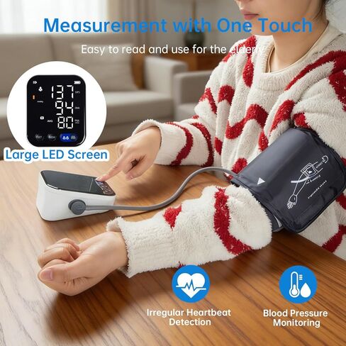 LCJ Blood Pressure Monitor for Home Use Upper Arm Blood Pressure Monitor BP Machine Sphygmomanometer with 2x120 Reading Memory Adjustable Arm Cuff 8.7"-12.6" Large Display with LED Background in Saudi Arabia