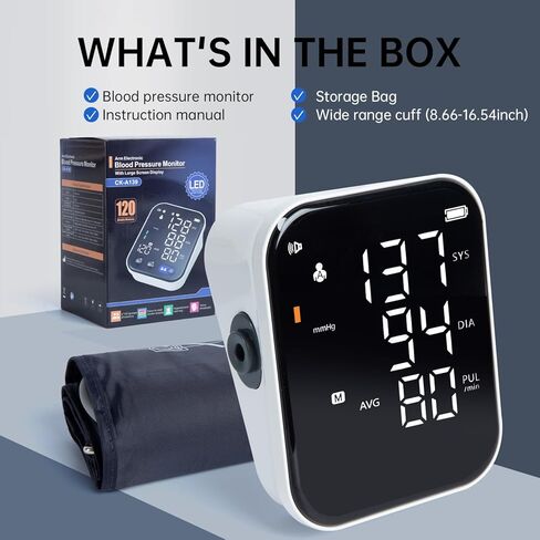 LCJ Blood Pressure Monitor for Home Use Upper Arm Blood Pressure Monitor BP Machine Sphygmomanometer with 2x120 Reading Memory Adjustable Arm Cuff 8.7"-12.6" Large Display with LED Background in Saudi Arabia