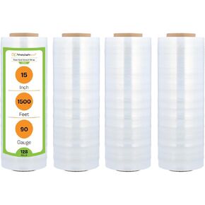 PSBM Stretch Wrap, 4 Pack, 15 Inch x 1500 Feet, 90 Gauge, Clear Plastic Cling, Cast Hand Stretch Film Rolls for Packaging Moving Packing Pallets in Saudi Arabia