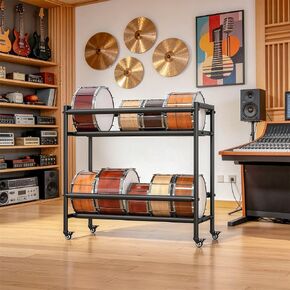 Snare Drum Rack Stand, 2 Tier Snare Display Rack with Wheels, Snare Drum Holder Storage Stands with Foam Pad for Retail Stores, Music Studios, Home in Kuwait