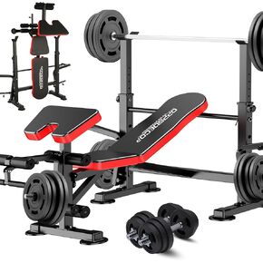 OPPSDECOR 900LBS All in One Weight Bench Set with Squat Rack Adjustable Workout Bench with Leg Developer Preacher Curl Rack Fitness Strength Training Bench for Home Gym in Kuwait