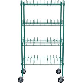 حامل تجفيف تجاري من PRO&Family مقاس 24 بوصة × 48 بوصة من الإيبوكسي الأخضر المتنقل ذو 4 طبقات مع عجلات - رفوف سلكية شديدة التحمل لتجفيف الأطباق وتخزين المطبخ واستخدام خدمة الطعام (فتحات 3 بوصات) in Kuwait