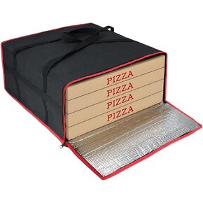 حقيبة توصيل البيتزا المعزولة مقاس 20 بوصة × 20 بوصة × 8 بوصة، حاملة تسخين البيتزا الحرارية، تحمل 4 صناديق، حقيبة طعام ساخنة ممتازة لـ DoorDash وUberEats، سوداء in Kuwait