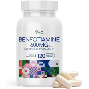 VHC Vitamin B1 Benfotiamine 600mg Supplement- 5X Time Fat-Soluble Thiamine Vitamin B1- Max Boost Bioavailable Thiamine B1 Levels Veggie Capsules,Non-GMO, Soy Free- Made in USA (120 Counts) in Kuwait