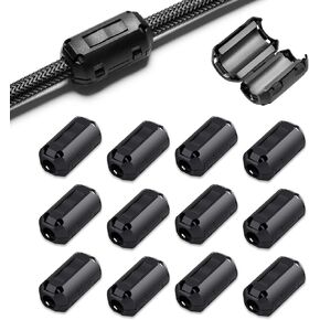 EMI RFI Noise Filter Cable Ring, Roctee 12 Pcs Ferrite Choke Snap On Noise Suppressor Cable Clip Electronic Ferrites Core for 7MM Diameter Wire (Black) in Kuwait