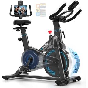 Exercise Bike, Wenoker Magnetic Stationary Bike for Home App Sync Indoor Bike with Adjustable Seat and Handlebar, Transport Wheels and Fitness Courses for Weight Loss in Kuwait