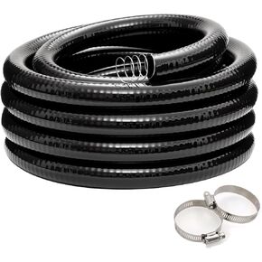 EASTRANS 1-1/4" x 10ft Black Reinforced Steel Wire Water Hose Heavy Duty Flexible Vinyl Tubing Pool Suction Drain Tube with 2 Clamps, No Kinking or Collapsing in Kuwait