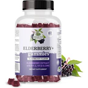 Elderberry+ Gummies – Elderberry Extract with Vitamin C, Vitamin D3 & Zinc – Sambucus Elderberry Immune Support – 60 Gummies – Vegan, Non-GMO, Gluten-Free – Elderberry Flavor Dietary Supplement in Kuwait