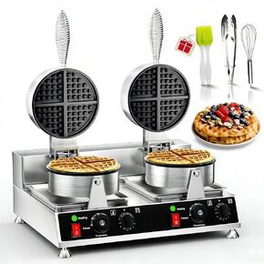 WantJoin Commercial Waffle Maker – Double Stainless Steel Waffle Iron with Non-Stick Teflon & 360° Heating Tubes, 122-482℉, Perfect for Cafes, Hotels, Food Trucks & Dessert Shops 2500W in Saudi Arabia