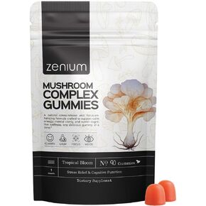 زينيوم - مركب الفطر 90 علكة تحتوي على 5000 مجم من عرف الأسود، و1000 مجم من الريشي والكورديسيبس والمزيد | التخفيف والتوتر والقلق والتهيج | تهدئة العقل والجسم | الايورفيدا | ملحق الإغاثة الطبيعية in Kuwait