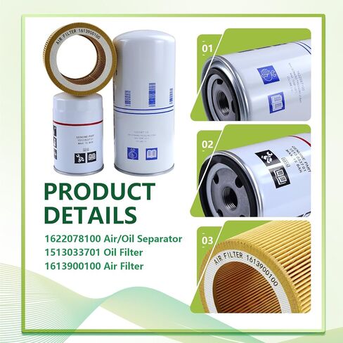 2901091900 Filter Kit Compatible with 1622087100 Air/Oil Separator + 1513033701 Oil Filter + 1613900100 Air Filter Air Compressor Replacement Parts 2901-0919-00 in Kuwait