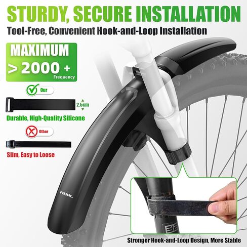 مجموعة حاجز الدراجة RBRL لدراجات MTB والدراجة الإلكترونية - واقيات الطين ذات التغطية الكاملة المتوافقة مع عجلات مقاس 27.5 بوصة / 29 بوصة حتى 3.0 بوصة - واقي رذاذ متين ضد الطين والماء - تركيب ثابت وخالي من الأدوات in Kuwait