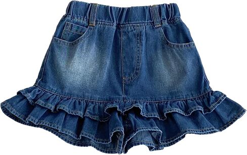 TIBE PINCESS Girls Denim Shorts 2 Layers Ruffles Lace Kids Baby Workout Fashion Skirt Shorts Summer Beach Sports Short Pants in Kuwait