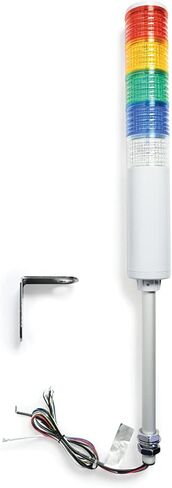 Signaworks LED 5 Stack Tower Light 120 VAC، ثابت ووامض، أحمر/كهرماني/أخضر/أزرق/شفاف - أندون، عمود ملولب 10 بوصة، صواميل ودعامة زاوية قائمة فقط - (لا يتضمن سلك طاقة أو أدوات تحكم) in Kuwait