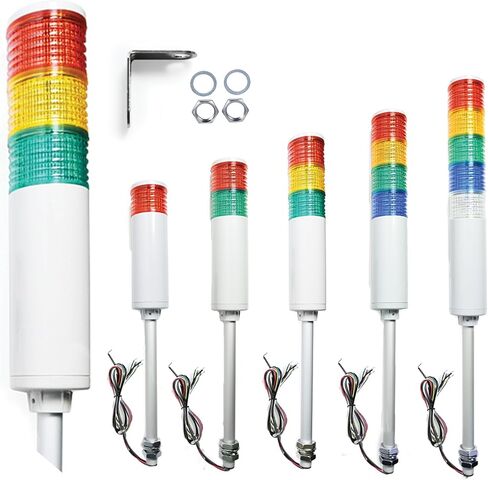 Signaworks LED 5 Stack Tower Light 120 VAC، ثابت ووامض، أحمر/كهرماني/أخضر/أزرق/شفاف - أندون، عمود ملولب 10 بوصة، صواميل ودعامة زاوية قائمة فقط - (لا يتضمن سلك طاقة أو أدوات تحكم) in Kuwait
