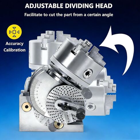 4in/5in/6in Dividing Head Milling Set with 3-Jaw Chuck & Tailstock, 1:40 Ratio, Includes 100mm, 125mm, 160mm Chucks for Precision Milling, Grinding & Drilling in Saudi Arabia