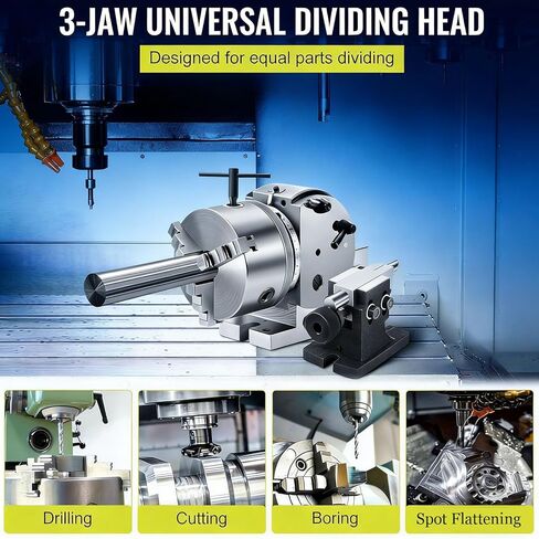 4in/5in/6in Dividing Head Milling Set with 3-Jaw Chuck & Tailstock, 1:40 Ratio, Includes 100mm, 125mm, 160mm Chucks for Precision Milling, Grinding & Drilling in Saudi Arabia