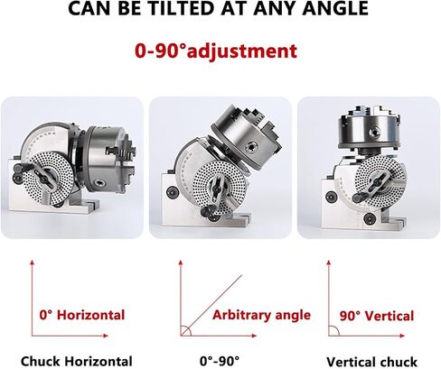 Precision Dividing Head Set for Milling Machine - 4/5/6/8 Inch, 3 Jaw Chuck, 0-90° Rotary Table Tailstock, 1:90 Reduction Ratio, Ideal for Metalworking & Machining in Saudi Arabia