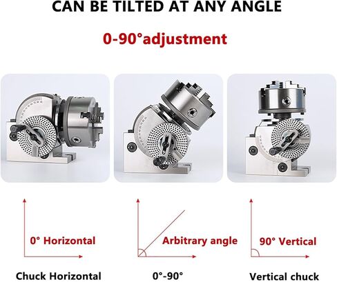 Precision 3-Jaw Chuck Dividing Head Set for Milling Machine, 4/5/6/8 Inch, 0-90° Rotary Table Tailstock, High Accuracy, 1:90 Reduction Ratio (8in/200mm) in Saudi Arabia