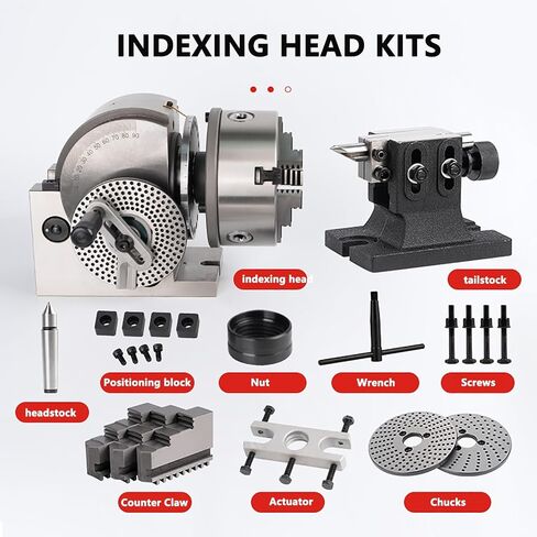 Precision 3-Jaw Chuck Dividing Head Set for Milling Machine, 4/5/6/8 Inch, 0-90° Rotary Table Tailstock, High Accuracy, 1:90 Reduction Ratio (8in/200mm) in Saudi Arabia