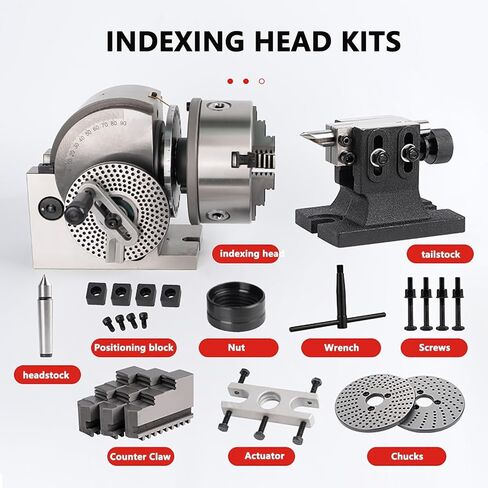 6 Inch Precision Dividing Head Set with 3 Jaw Chuck for Milling Machine, 0-90° Rotary Table Tailstock, 1:90 Reduction Ratio, Ideal for Metalworking and Projects in Saudi Arabia