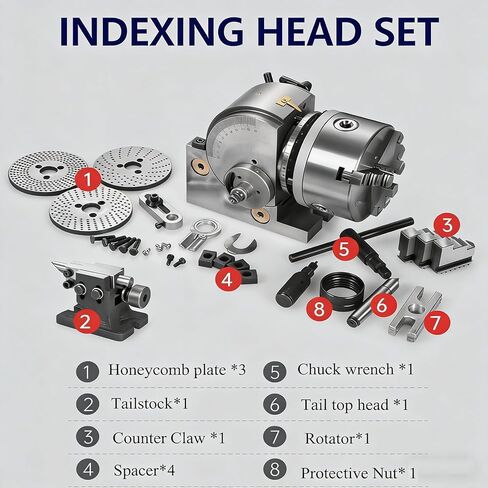 4in/5in/6in Dividing Head Milling Set with 3-Jaw Chuck & Tailstock, 1:40 Ratio, Includes 100mm, 125mm, 160mm Chucks for Precision Milling, Grinding & Drilling in Saudi Arabia