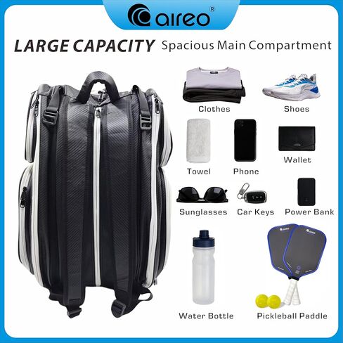 Aireo Black Pickleball Backpack with Shoe Compartment and Hook Strap,Large Pickleball Bag, Multi-Pocket Pickleball Gifts in Saudi Arabia