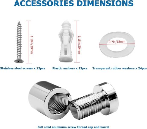 1/2" x 1/2" Inch 4PCS Aluminum Solid Sign Standoff Screws for Acrylic Advertising Screw wall Fixing standoffs mounts Glass Display Signs (Electroplated Satin Chrome) in Saudi Arabia