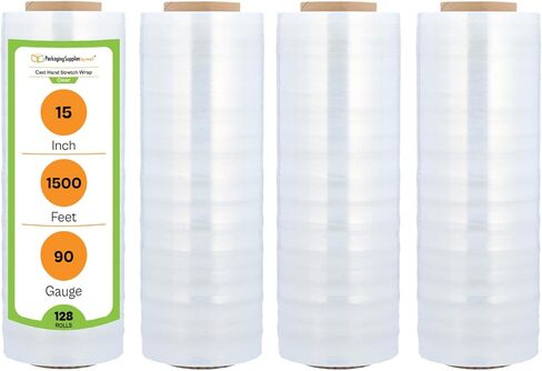 PSBM Stretch Wrap, 4 Pack, 15 Inch x 1500 Feet, 90 Gauge, Clear Plastic Cling, Cast Hand Stretch Film Rolls for Packaging Moving Packing Pallets in Saudi Arabia