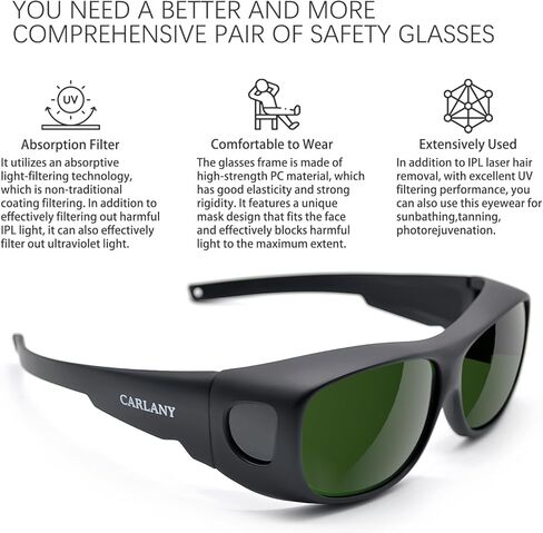 نظارات أمان الليزر IPL، OD 5+ 200nm-2000nm نظارات واقية لعلاج الجلد، الدباغة، إجراءات التجميل لإزالة الشعر بالليزر - حماية العين مع تقنية الامتصاص in Kuwait