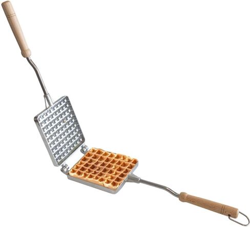 Waffle Maker for Stovetop or Campfire Cooking Equipment - Aluminum Flip Pan Belgian Waffle Iron with Handles - Portable Camping Toaster Great for Kitchen and Camping Cookware by Kings County Tools in Kuwait