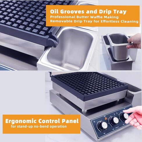 ماكينة صنع الوافل التجارية من Hehinton®، ماكينة صنع الوافل البلجيكية بقدرة 110 فولت 2300 وات مع أخاديد زيت وصينية تنقيط، هيكل من الفولاذ المقاوم للصدأ شديد التحمل، مكواة وافل غير لاصقة مثالية لمطعم المطبخ المنزلي in Kuwait