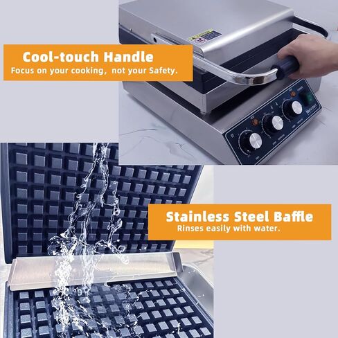 ماكينة صنع الوافل التجارية من Hehinton®، ماكينة صنع الوافل البلجيكية بقدرة 110 فولت 2300 وات مع أخاديد زيت وصينية تنقيط، هيكل من الفولاذ المقاوم للصدأ شديد التحمل، مكواة وافل غير لاصقة مثالية لمطعم المطبخ المنزلي in Kuwait