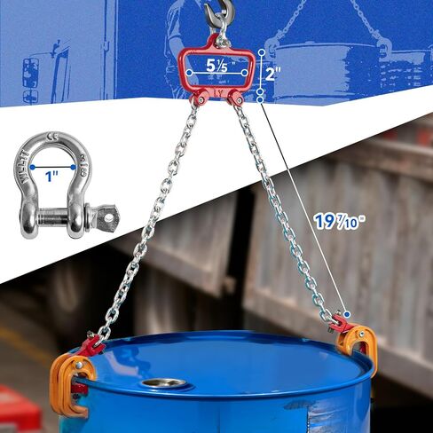 55 Gallon Drum Lift, 2200 lbs Load Capacity, Chain Drum Lifter for 30–55 Gallon Steel Drums, Improved Hook Design Drum Lifting Hook for Forklift Crane Hoist in Kuwait