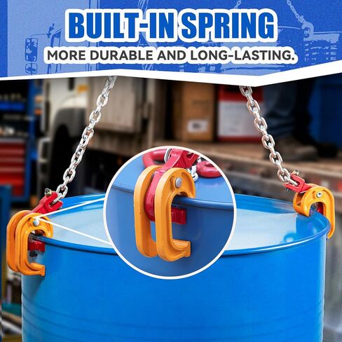 55 Gallon Drum Lift, 2200 lbs Load Capacity, Chain Drum Lifter for 30–55 Gallon Steel Drums, Improved Hook Design Drum Lifting Hook for Forklift Crane Hoist in Kuwait