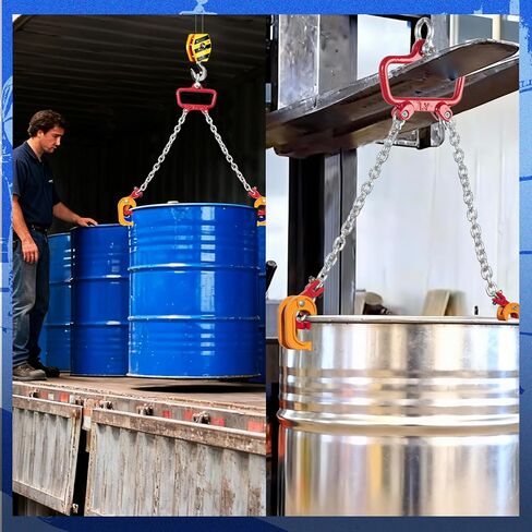 55 Gallon Drum Lift, 2200 lbs Load Capacity, Chain Drum Lifter for 30–55 Gallon Steel Drums, Improved Hook Design Drum Lifting Hook for Forklift Crane Hoist in Kuwait