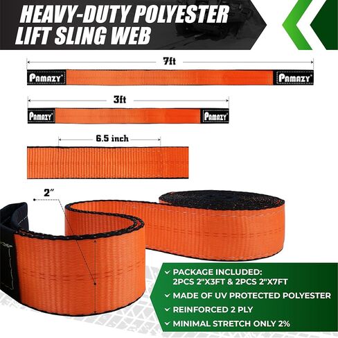 2PCS 2"x3FT & 2PCS 2"x7FT Supper Sturdy Lift Sling Straps, 18800 Pound Capacity Heavy Duty Eye-Eye Nylon Strap for Hoist, 2-Ply Polyester Rigging Straps, Tree Saver Recovery Straps Web Sling in Kuwait