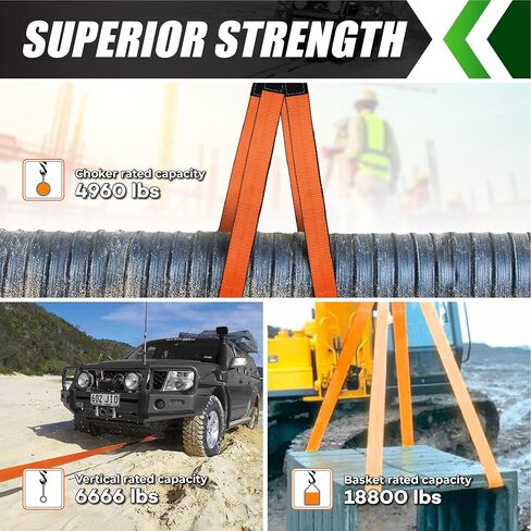 2PCS 2"x3FT & 2PCS 2"x7FT Supper Sturdy Lift Sling Straps, 18800 Pound Capacity Heavy Duty Eye-Eye Nylon Strap for Hoist, 2-Ply Polyester Rigging Straps, Tree Saver Recovery Straps Web Sling in Kuwait