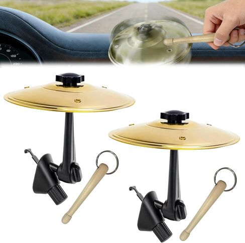 2-Pack Car Cymbal Air Vent, Mini Car Drum Set with Drumsticks - Easy Clip-On Stainless Steel Cymbals for Drummers & Music Lovers, Fun Musical Accessory & Dashboard Decor, Fits Most Vehicles (Gold) in Saudi Arabia