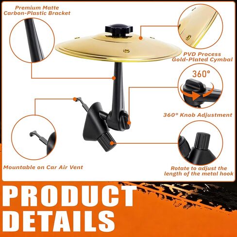 2-Pack Car Cymbal Air Vent, Mini Car Drum Set with Drumsticks - Easy Clip-On Stainless Steel Cymbals for Drummers & Music Lovers, Fun Musical Accessory & Dashboard Decor, Fits Most Vehicles (Gold) in Saudi Arabia