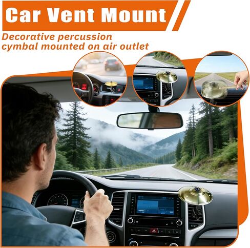 2-Pack Car Cymbal Air Vent, Mini Car Drum Set with Drumsticks - Easy Clip-On Stainless Steel Cymbals for Drummers & Music Lovers, Fun Musical Accessory & Dashboard Decor, Fits Most Vehicles (Gold) in Saudi Arabia